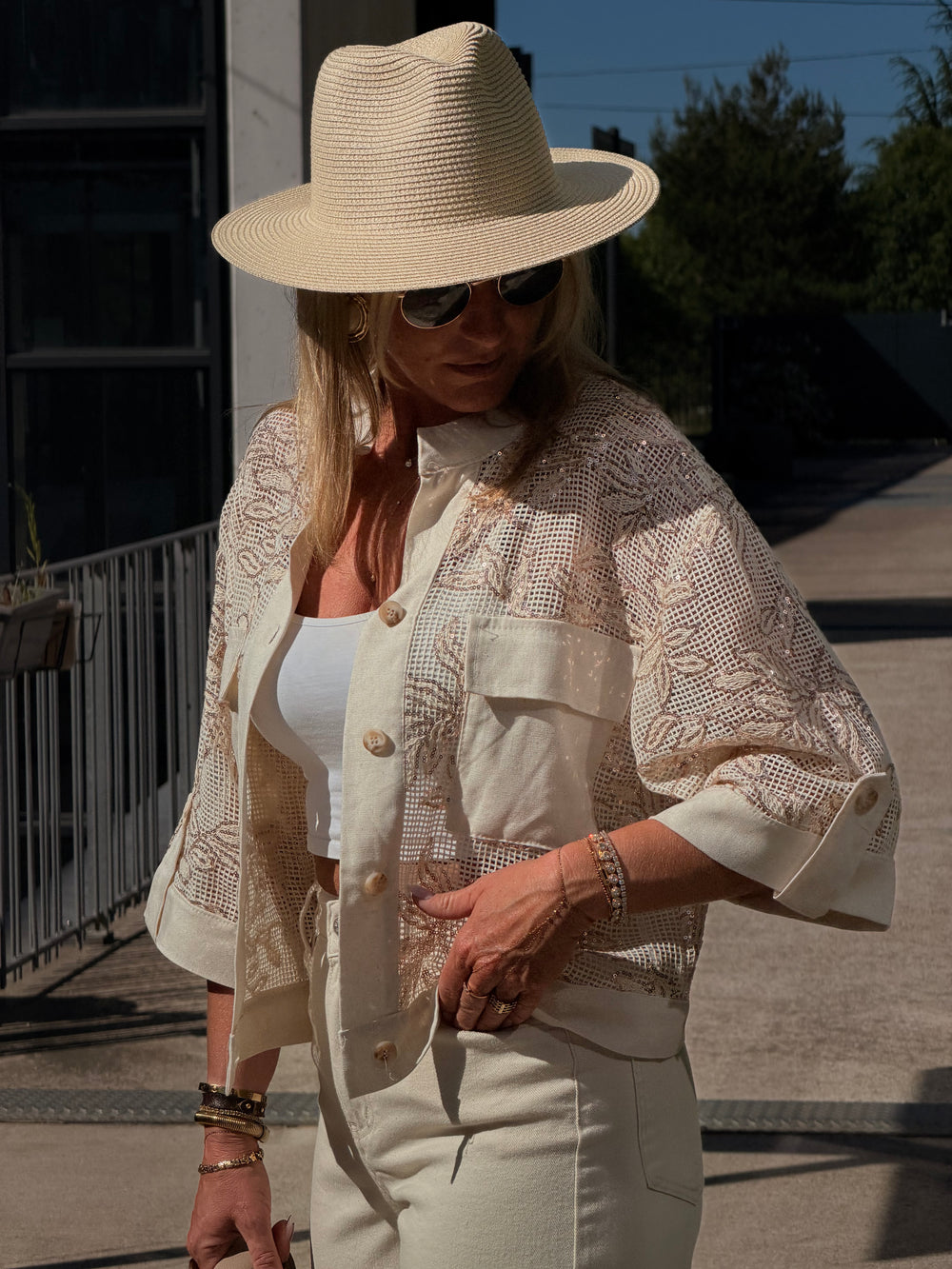 Blouse beige sequin lin
