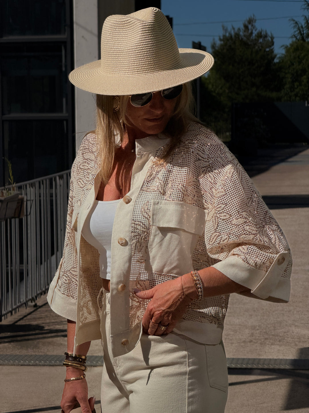 Blouse beige sequin lin