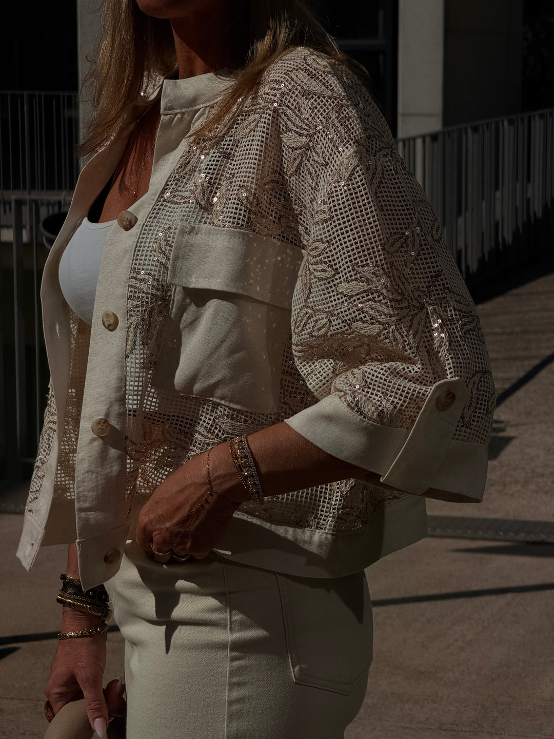 Blouse beige sequin lin
