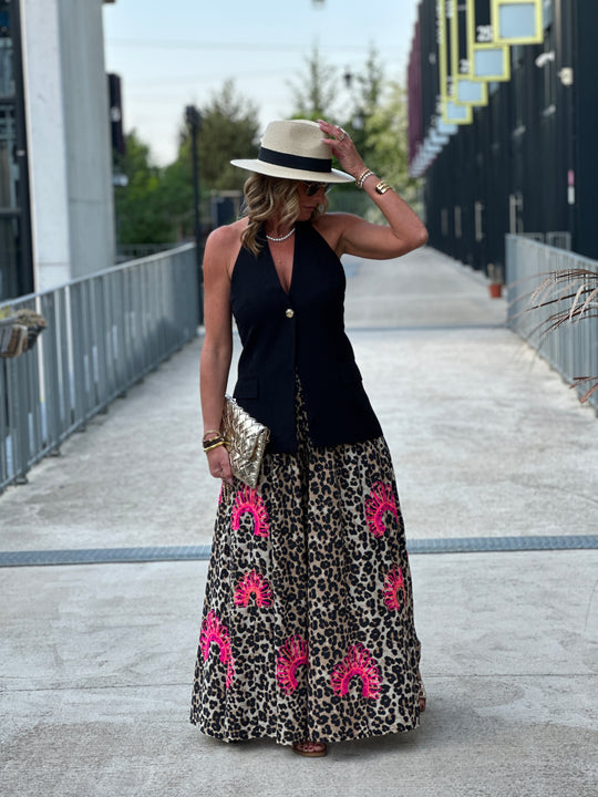 Pantalon léopard brodée fushia (Sojy)