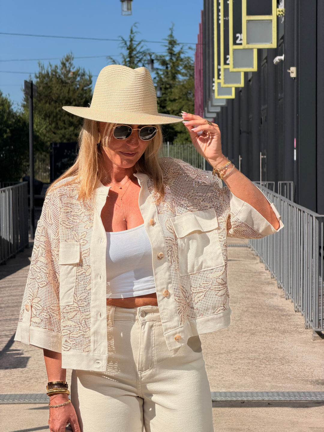 Blouse beige sequin lin