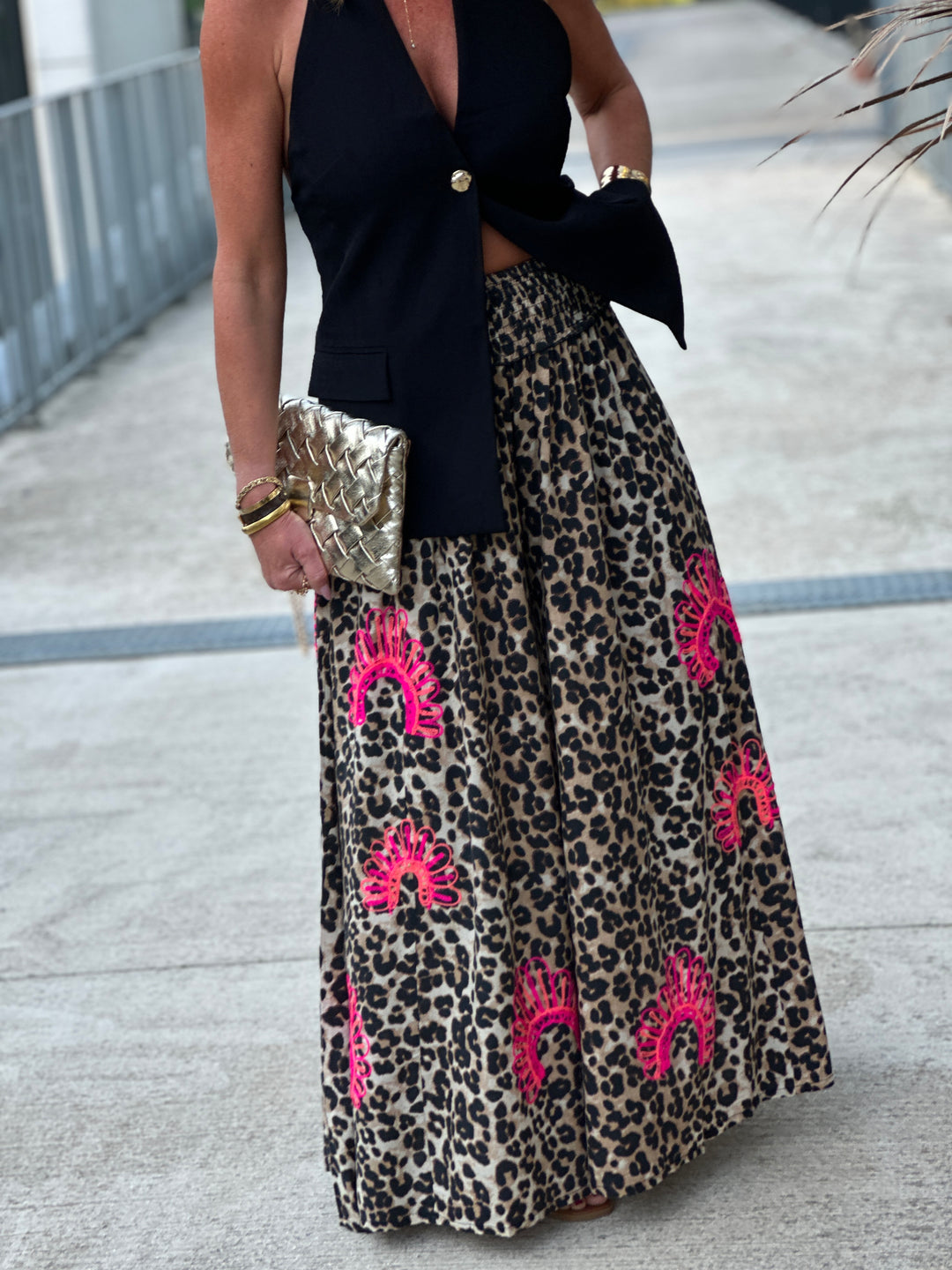 Pantalon léopard brodée fushia (Sojy)