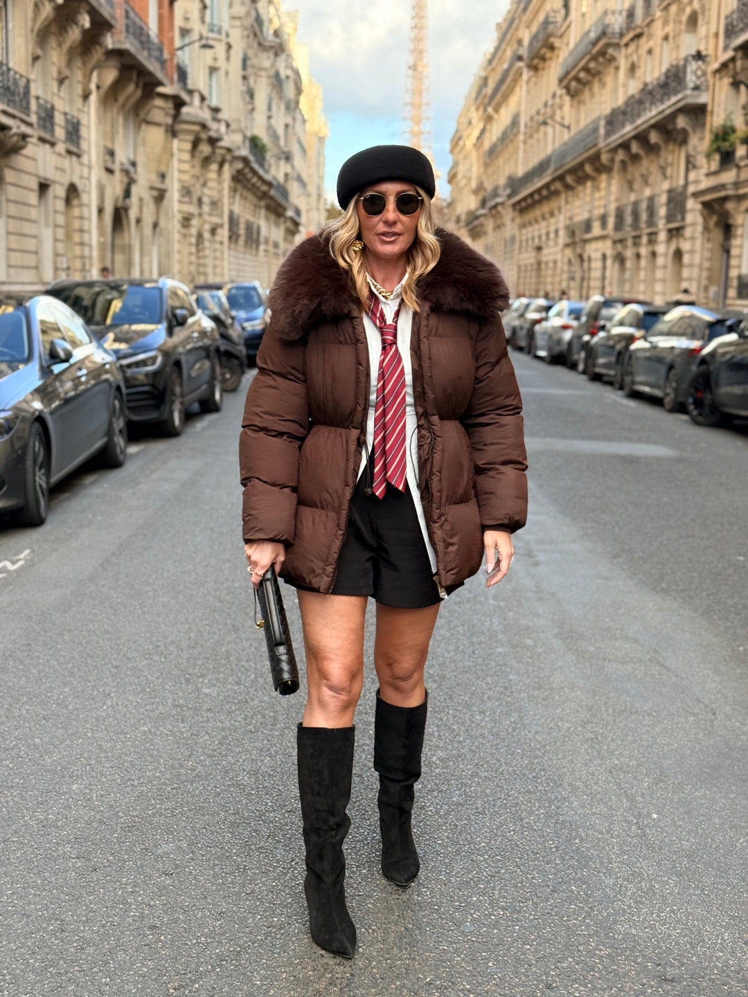 Doudoune cintré col fourrure en Choco 7667