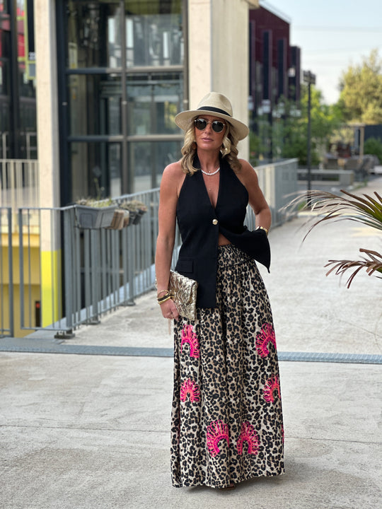 Pantalon léopard brodée fushia (Sojy)