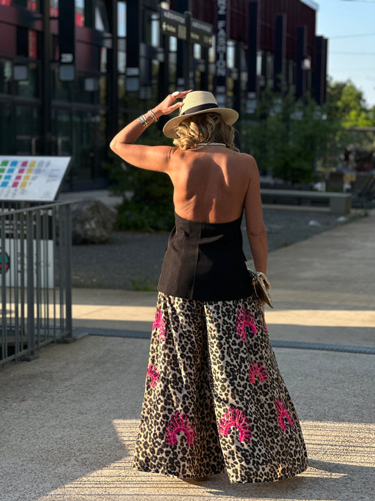 Pantalon léopard brodée fushia (Sojy)