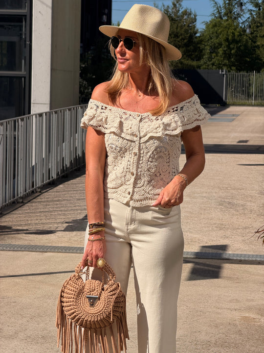 Top crochet BEIGE avec boutons 8105