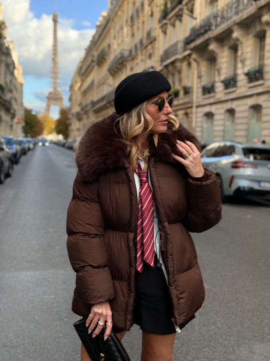 Doudoune cintré col fourrure en Choco 7667