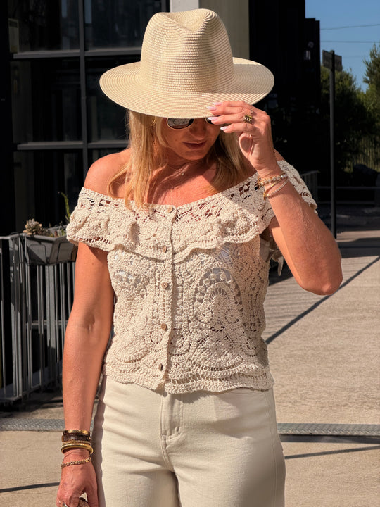 Top crochet BEIGE avec boutons 8105