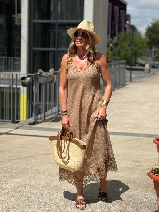 Robe lin aux dentelle 26700 Camel