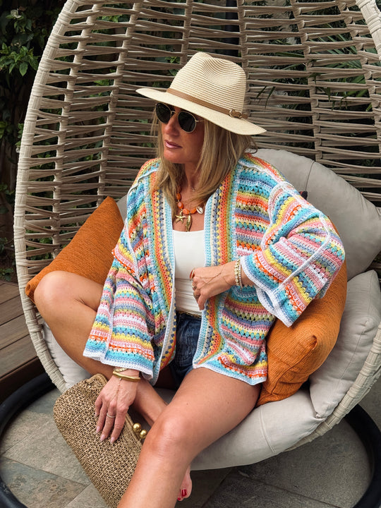 Gilet tricote colorie BLEU