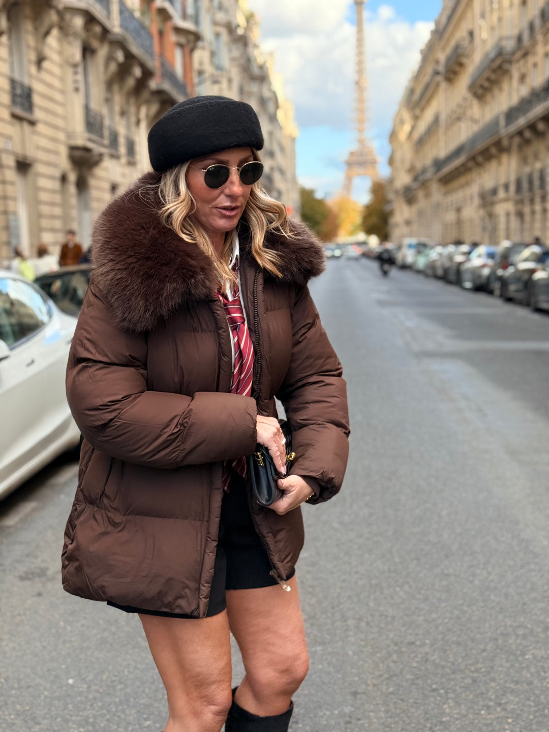 Doudoune cintré col fourrure en Choco 7667
