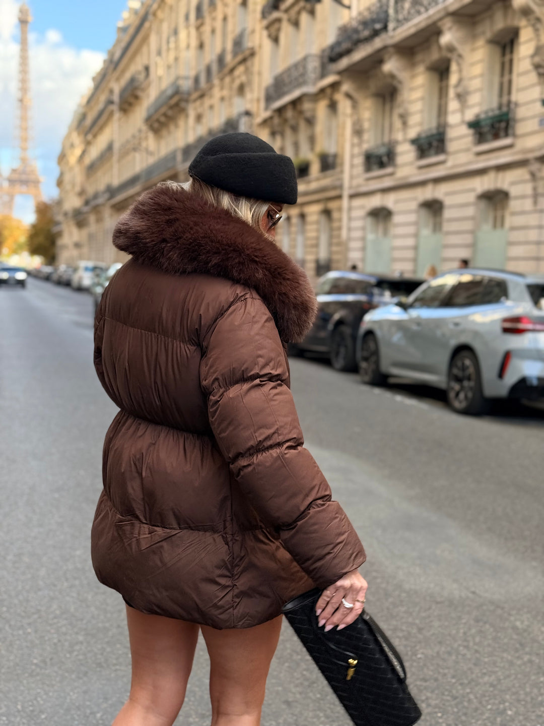 Doudoune cintré col fourrure en Choco 7667