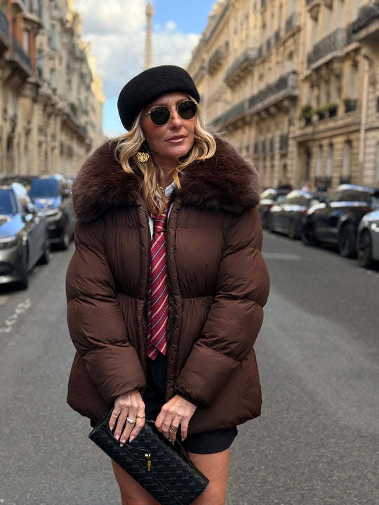 Doudoune cintré col fourrure en Choco 7667