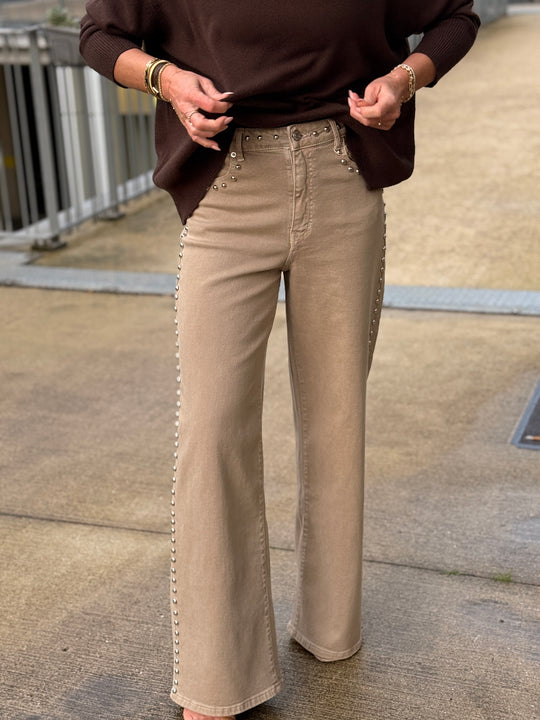 Jean Droite beige cloutés Y3378