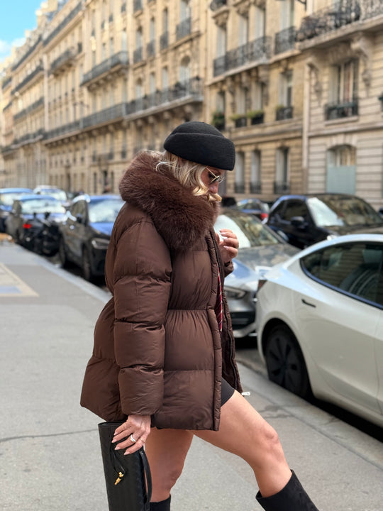 Doudoune cintré col fourrure en Choco 7667
