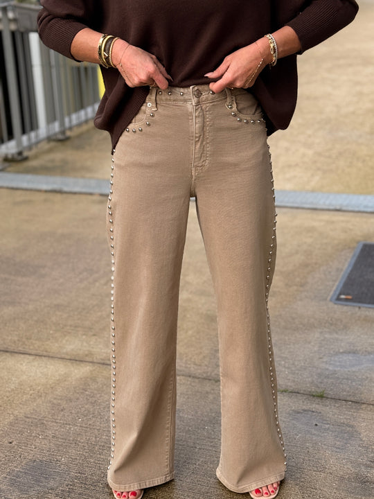 Jean Droite beige cloutés Y3378