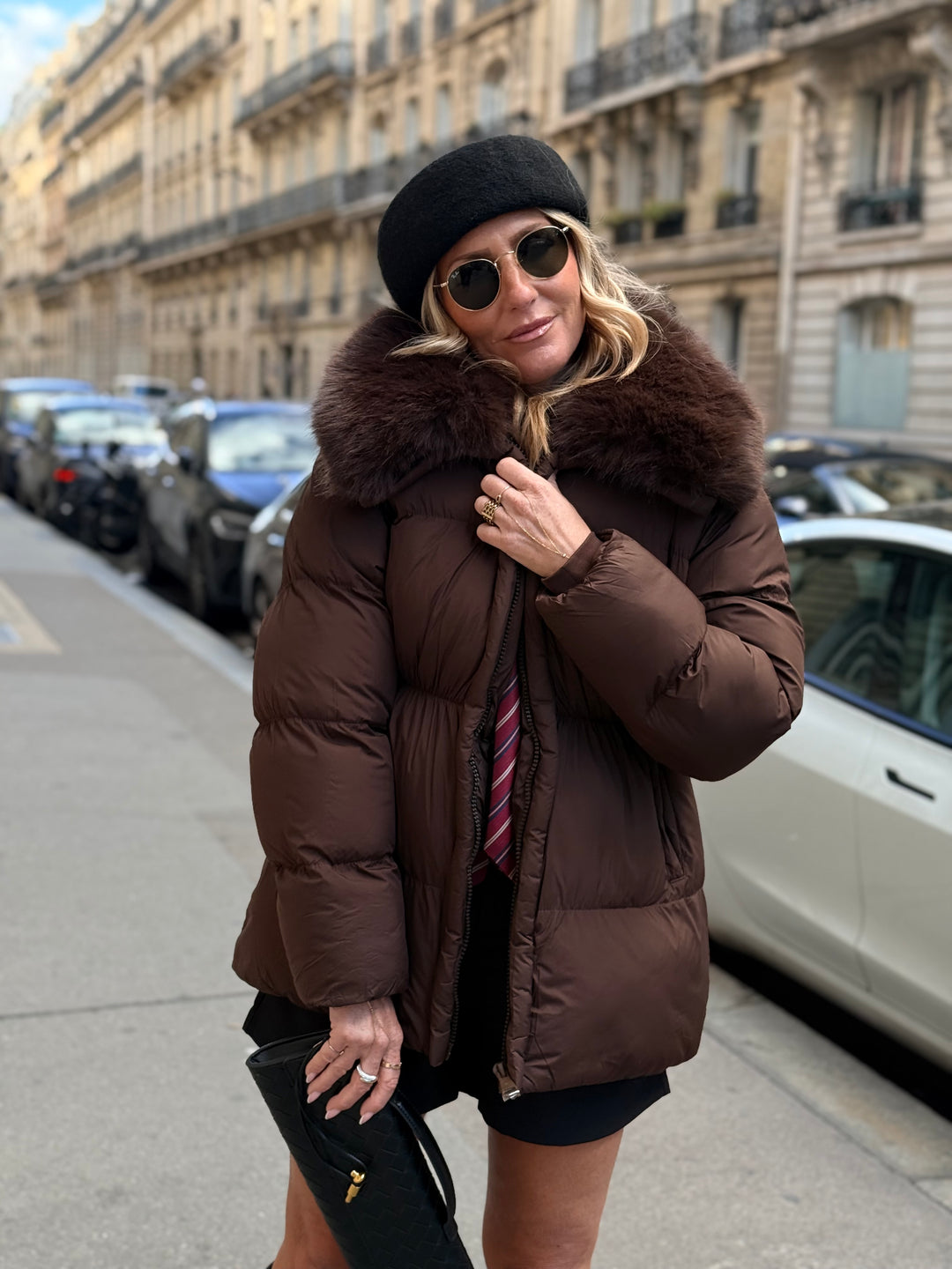 Doudoune cintré col fourrure en Choco 7667