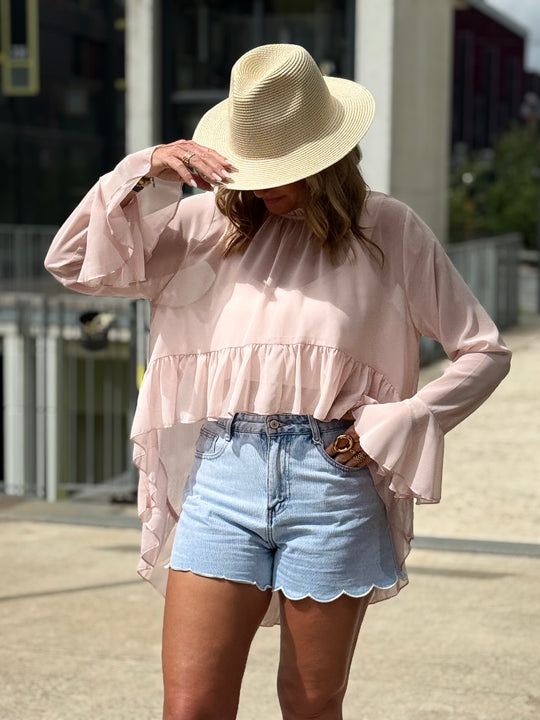 Blouse en voile long à l’arriere 9065 Rose