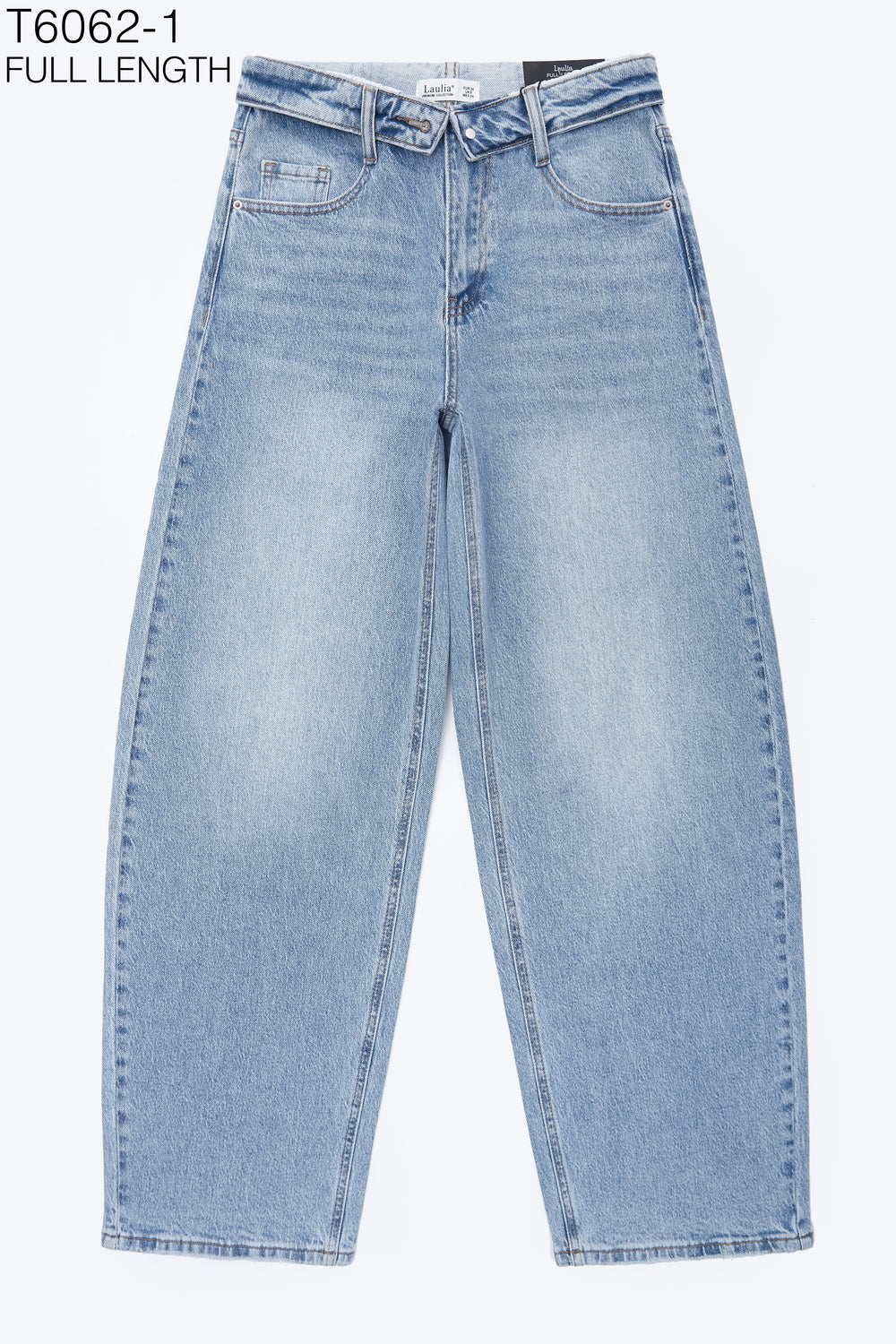 Jean bleu long taille retournée T6062-1