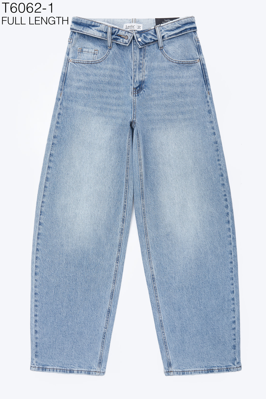 Jean bleu long taille retournée T6062-1