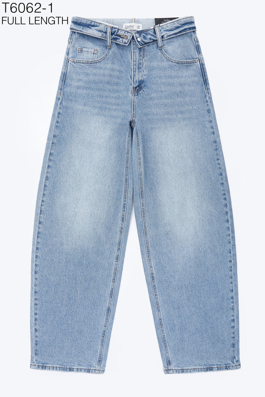 Jean bleu long taille retournée T6062-1