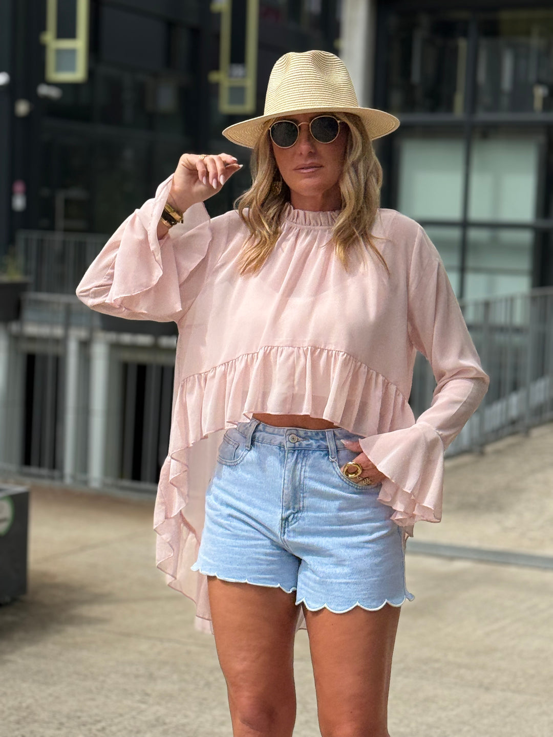 Blouse en voile long à l’arriere 9065 Rose