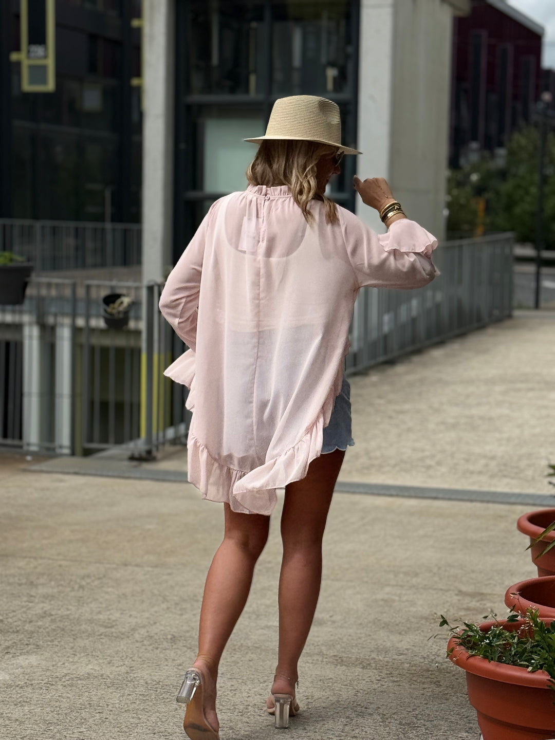 Blouse en voile long à l’arriere 9065 Rose
