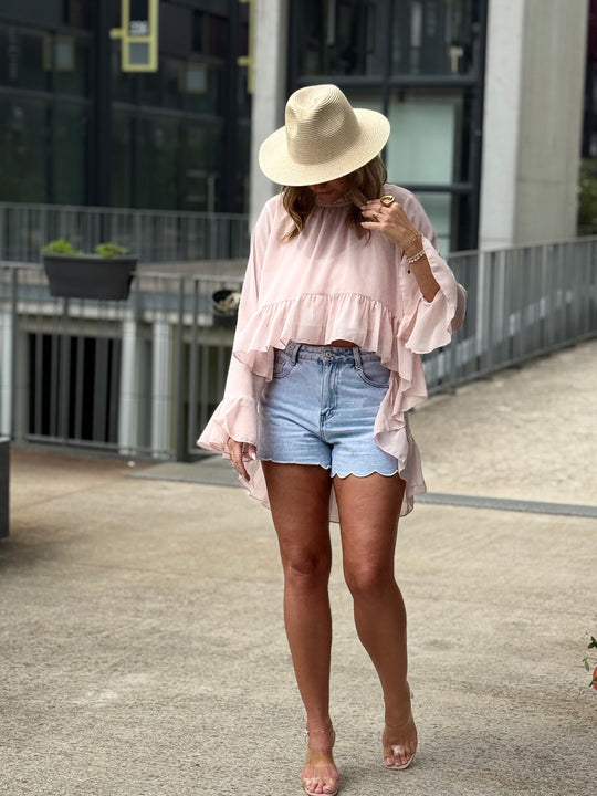 Blouse en voile long à l’arriere 9065 Rose