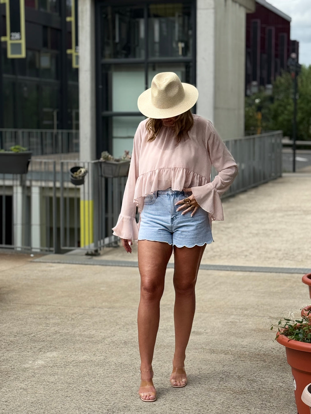 Blouse en voile long à l’arriere 9065 Rose