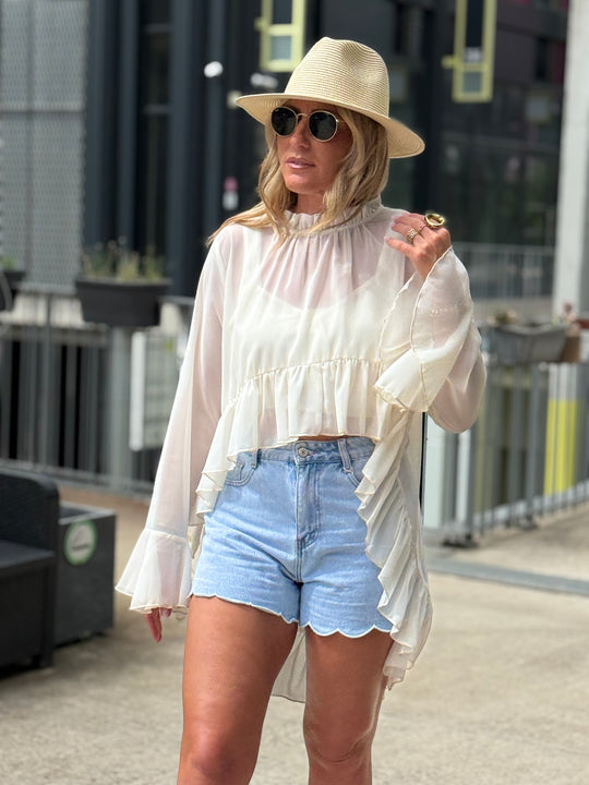 Blouse en voile long à l’arriere 9065 Beige