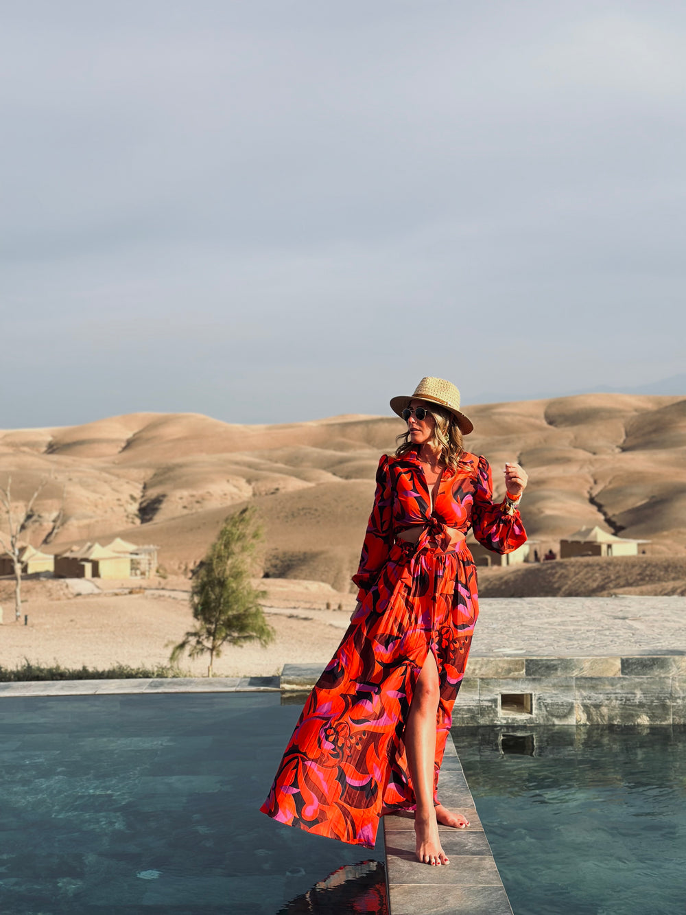 Robe rouge plissée Selma