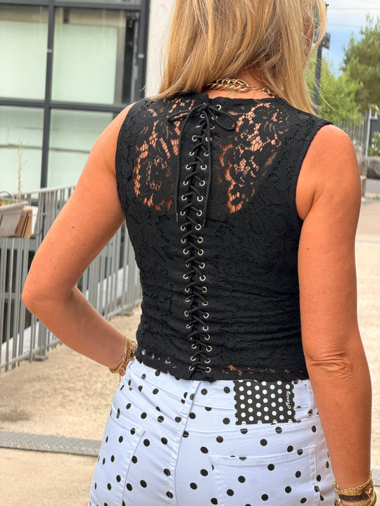Boléro cintré noir dos dentelle lacets 13525