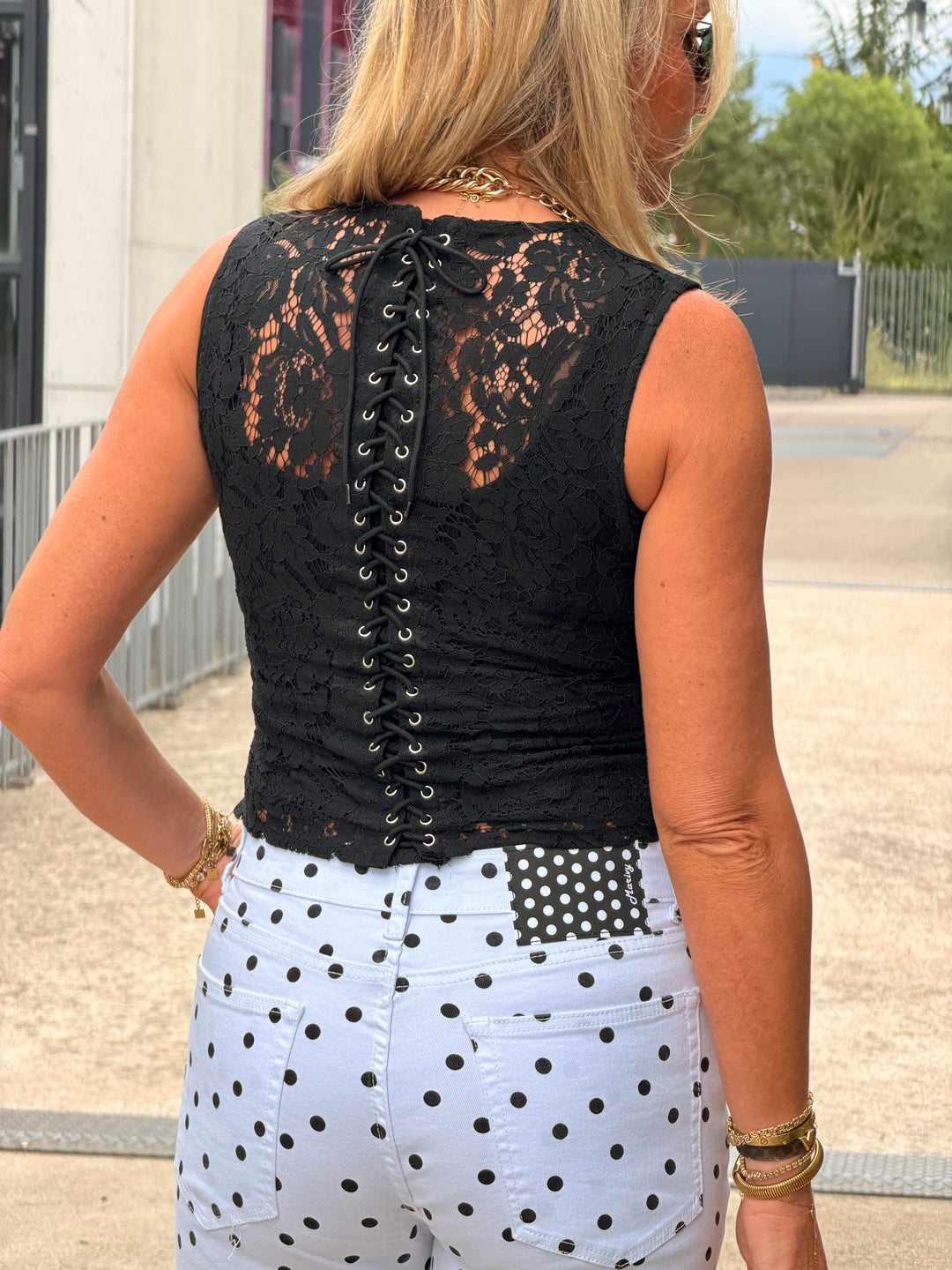 Boléro cintré noir dos dentelle lacets 13525