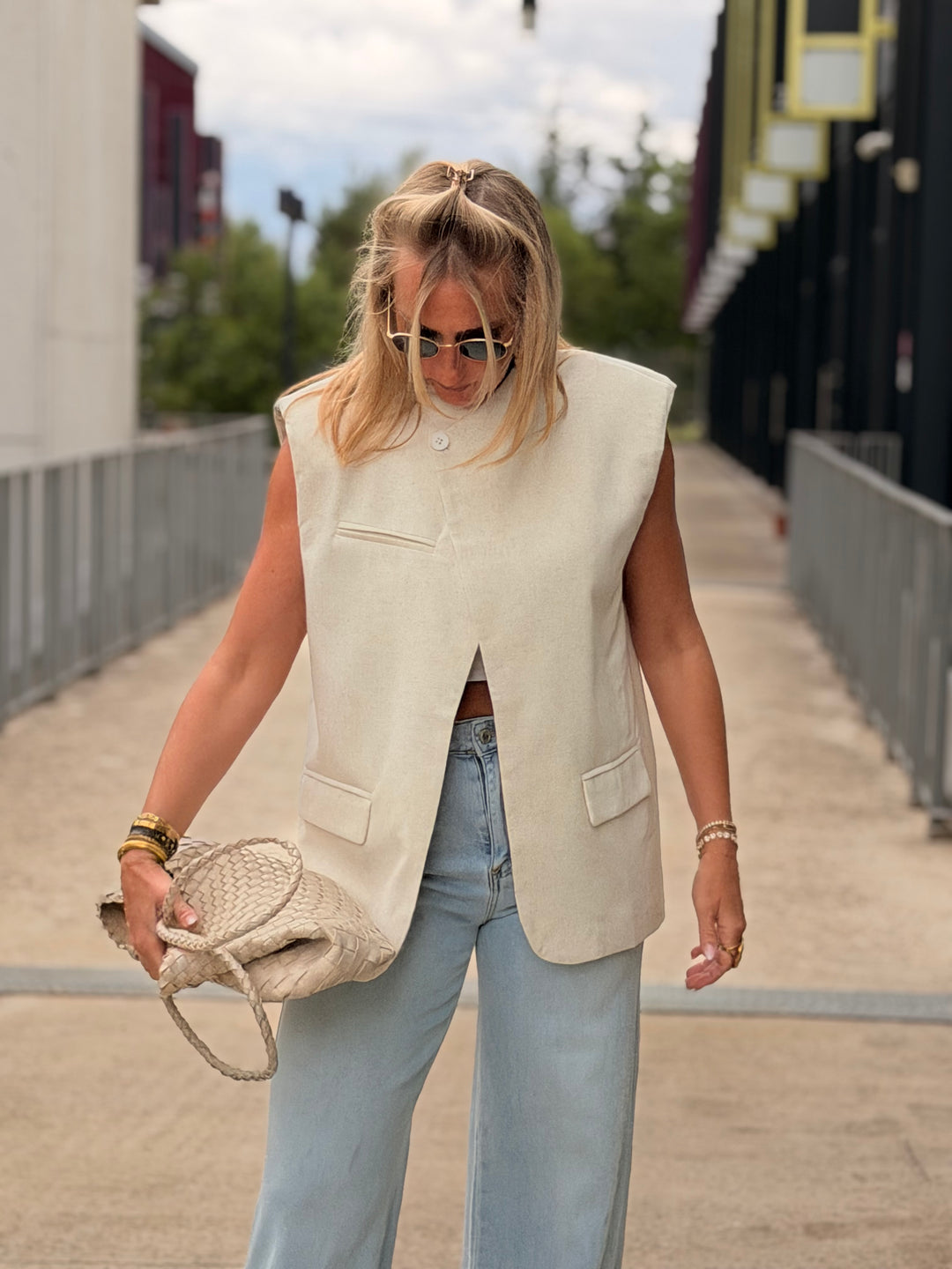Blazer lin sans manches Ecru 15215