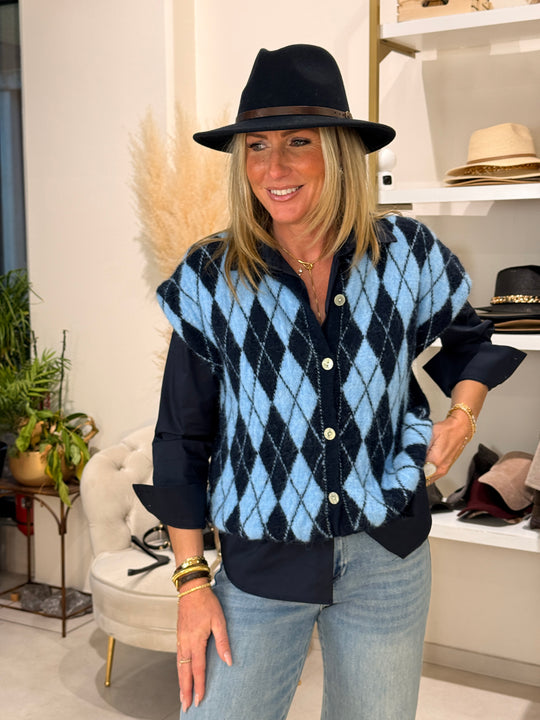 Gilet bleu arlequin dans manches 8268