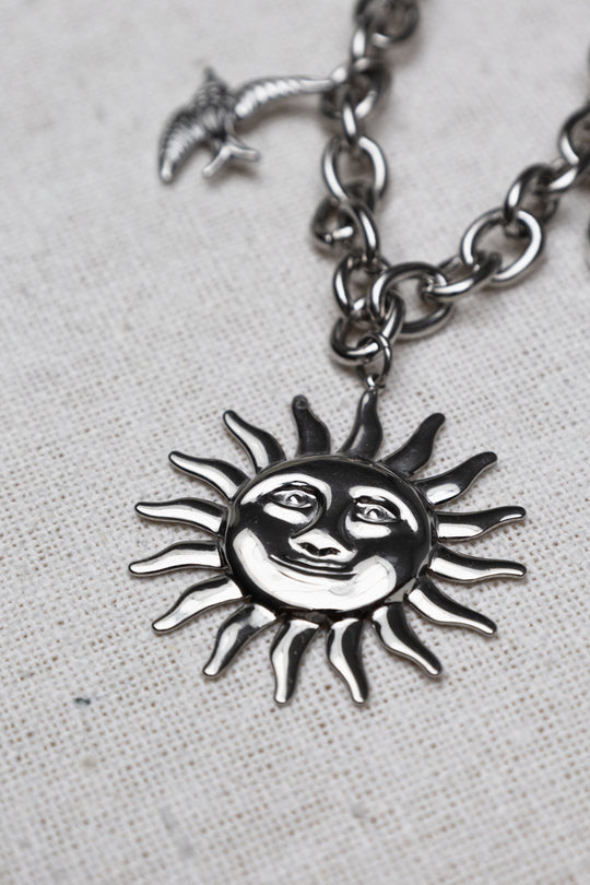 Collier acier soleil argenté