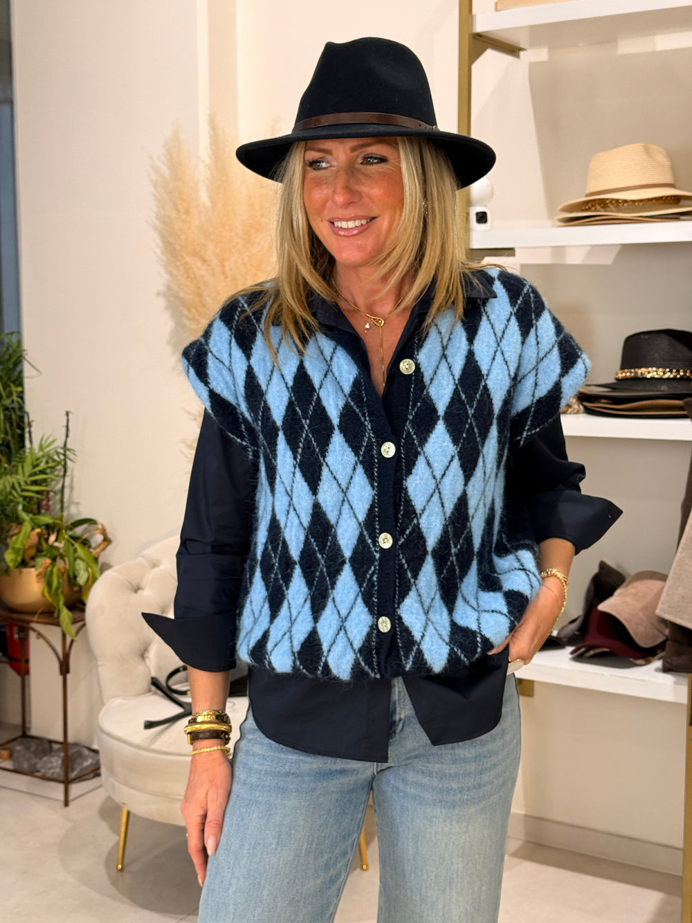 Gilet bleu arlequin dans manches 8268