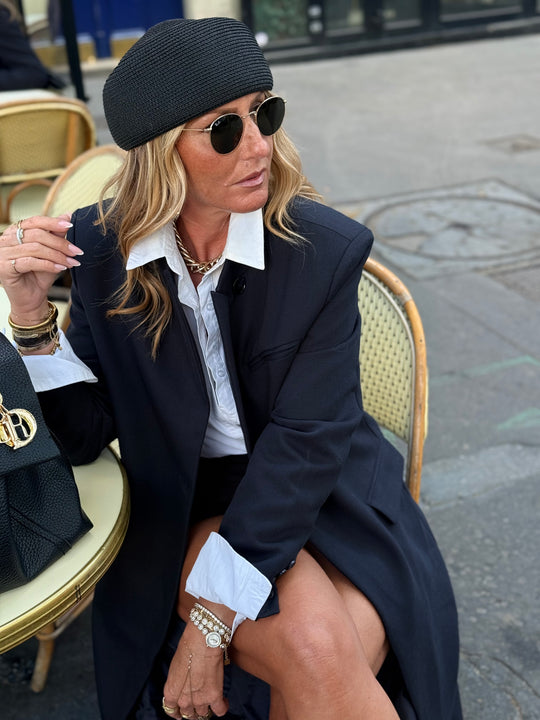 Manteau Blazer long V26168 Bleu nuit