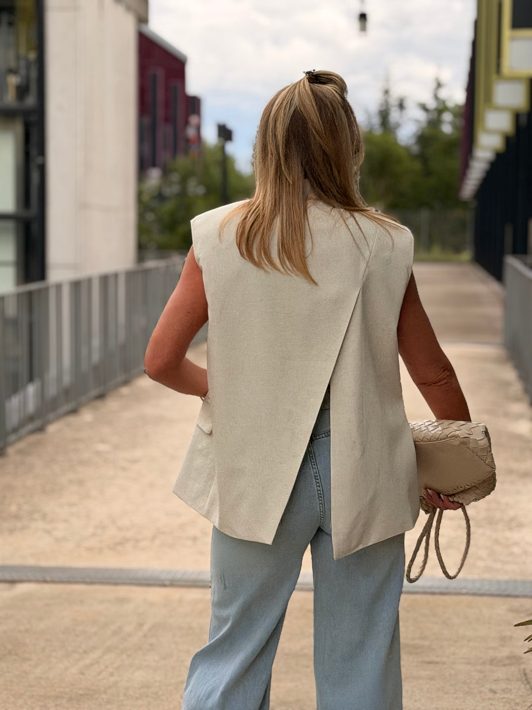 Blazer lin sans manches Ecru 15215