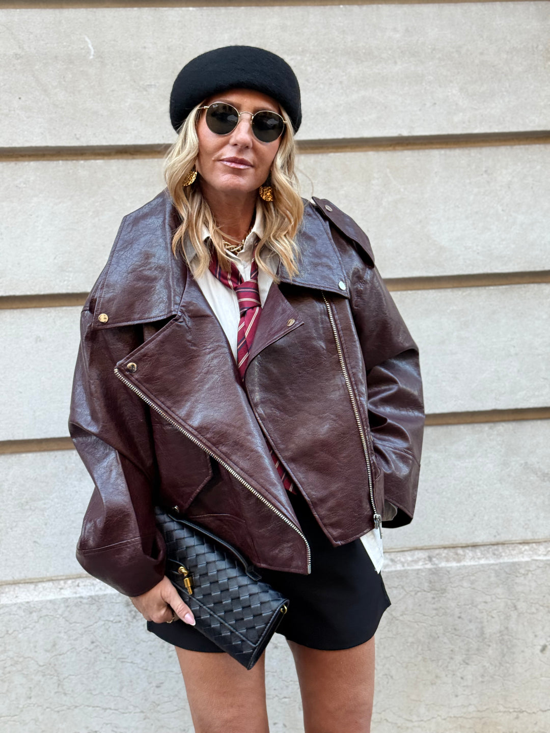 VESTE maxi similicuir Bordeaux  8020