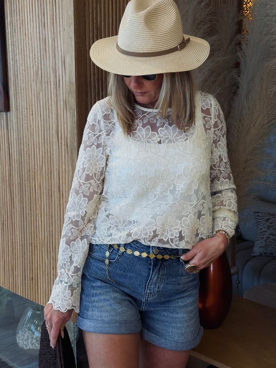 Top dentelle motif grandes fleurs 2521