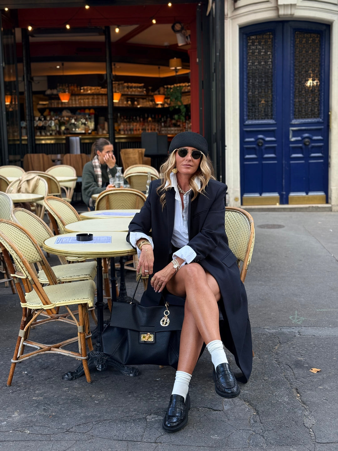 Manteau Blazer long V26168 Bleu nuit