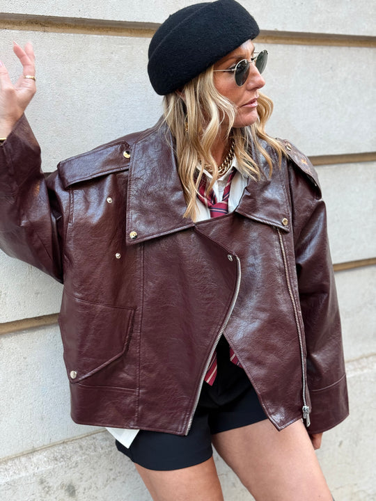 VESTE maxi similicuir Bordeaux  8020