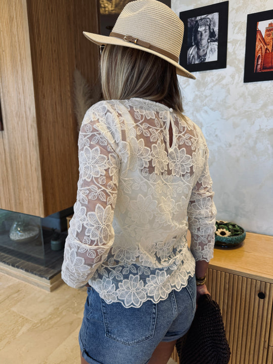 Top dentelle motif grandes fleurs 2521