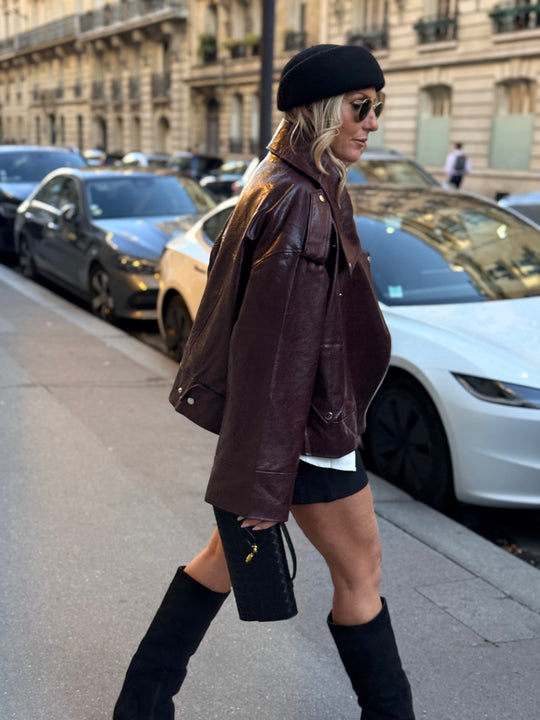 VESTE maxi similicuir Bordeaux  8020