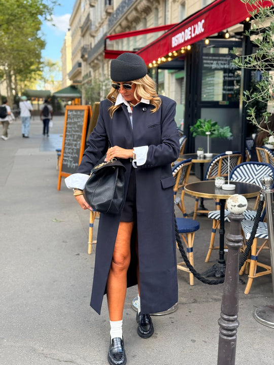 Manteau Blazer long V26168 Bleu nuit