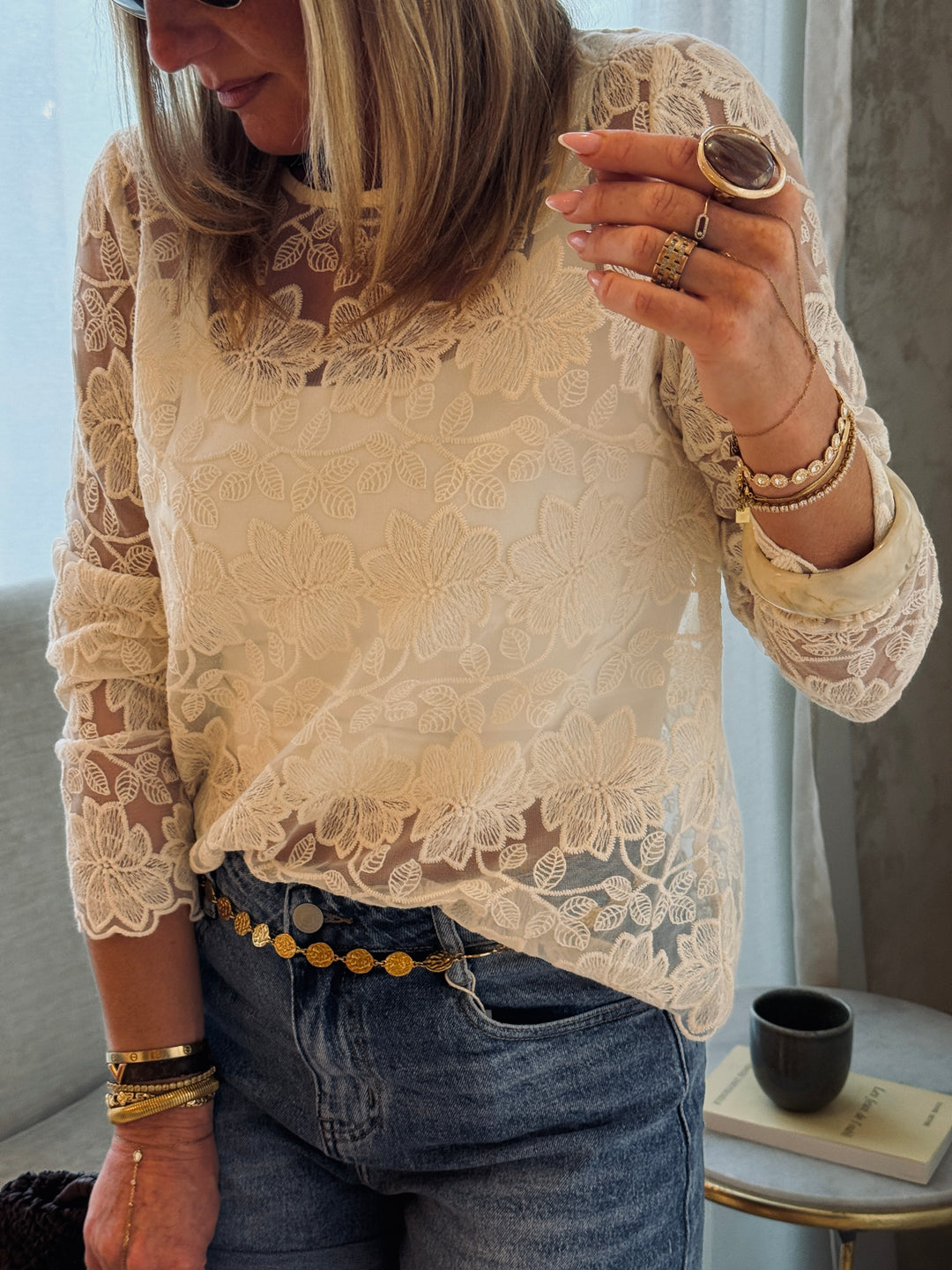 Top dentelle motif grandes fleurs 2521