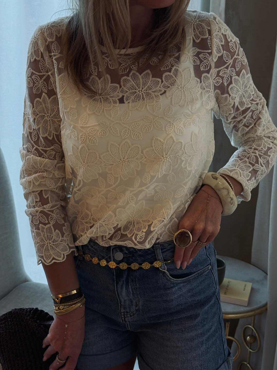 Top dentelle motif grandes fleurs 2521