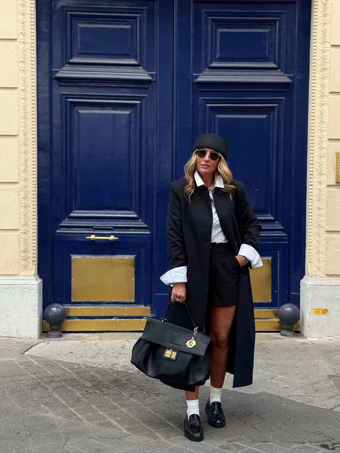 Manteau Blazer long V26168 Bleu nuit