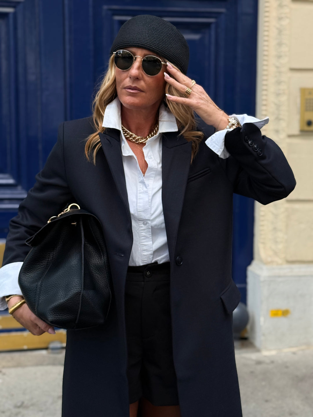 Manteau Blazer long V26168 Bleu nuit